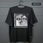 футболка чорна оверсайз з написом faith, принт віра рухає гори