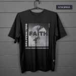 футболка чорна класична з написом faith, принт віра рухає гори