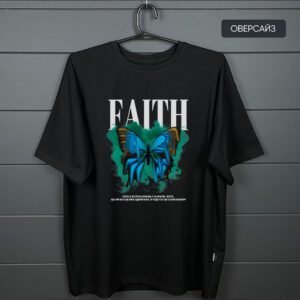 футболка чорна оверсайз за принтом faith