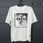 футболка біла оверсайз з написом faith, принт віра рухає гори