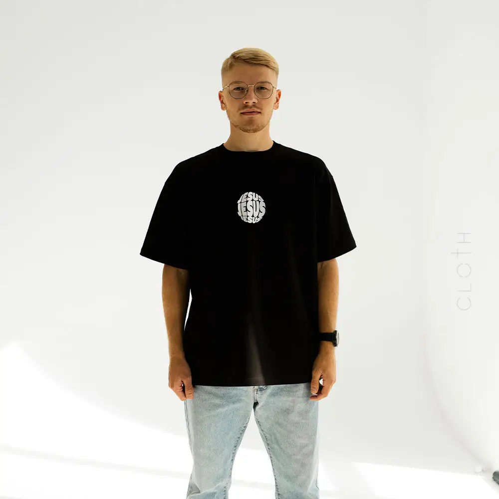 чорна футболка 2-х нитка з принтом Jesus