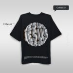 чорна футболка 2-х нитка з принтом Jesus