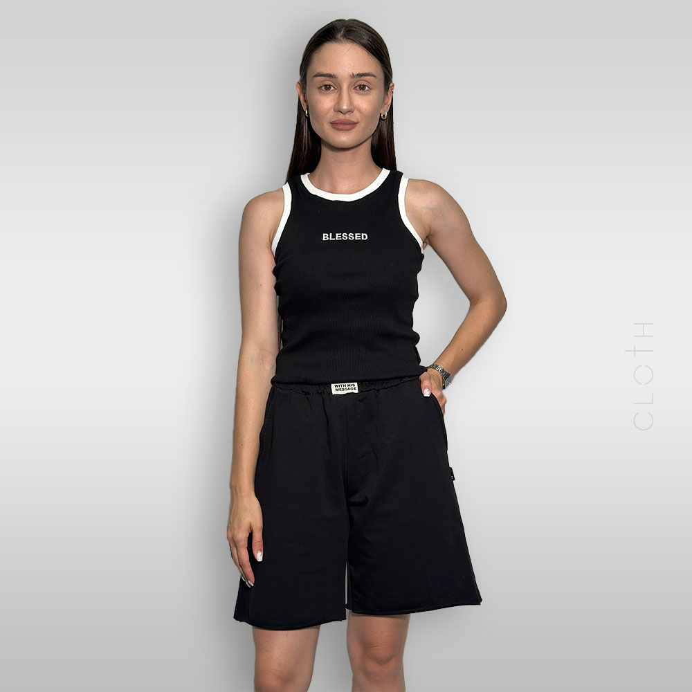 чорна майка з вишивкою blessed