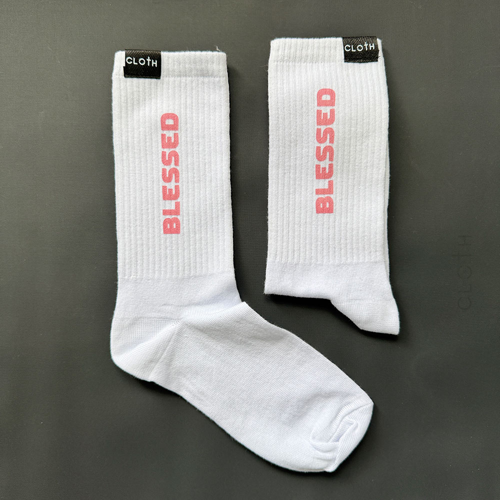 білі шкарпетки з рожевим принтом blessed