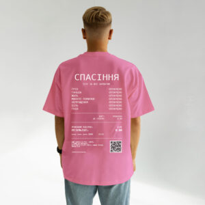 футболка у вигляді чеку з принтом спасіння рожева